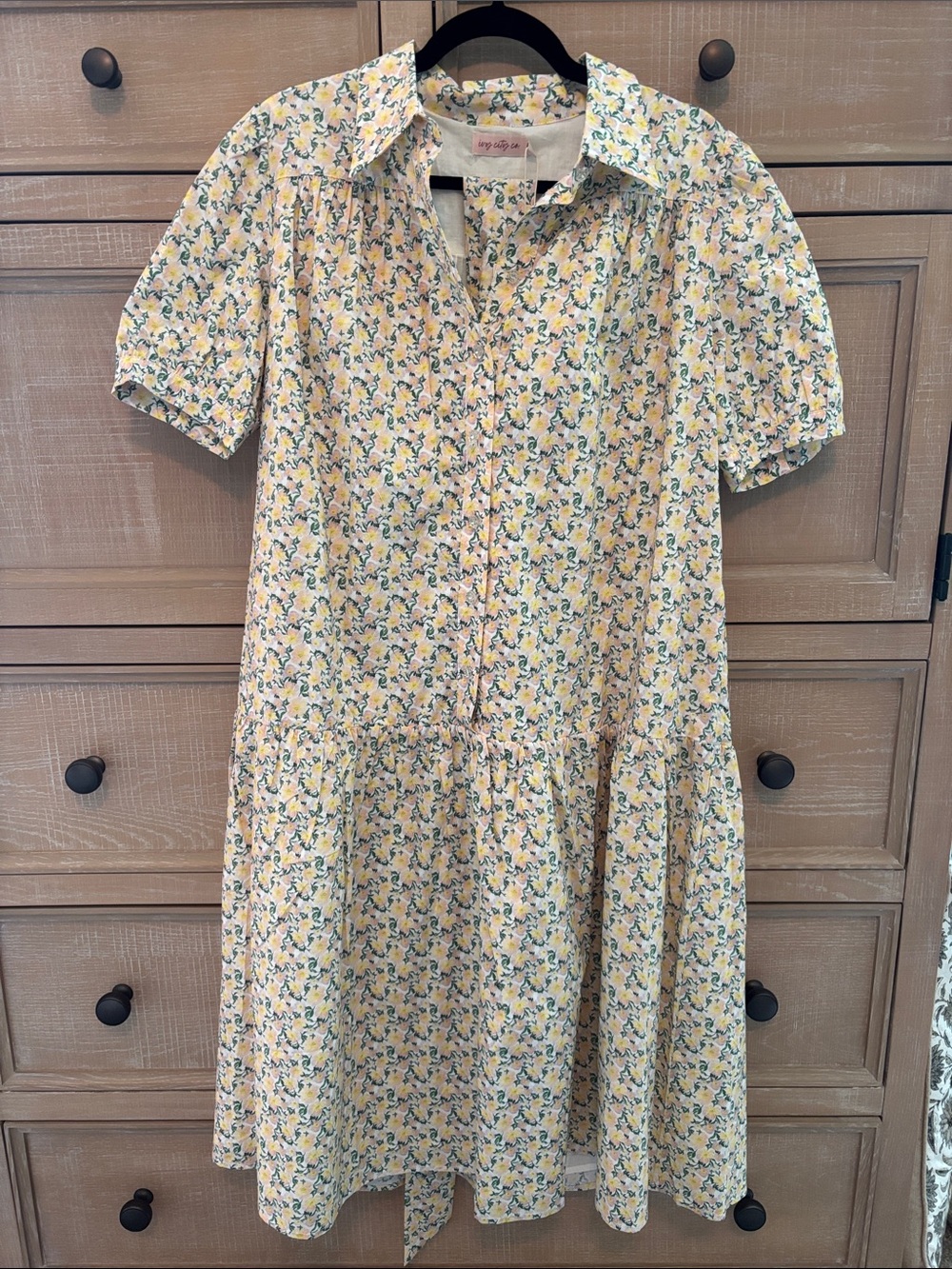 Ivy City Co Yellow Floral Button-Front Midi Dress with Collar